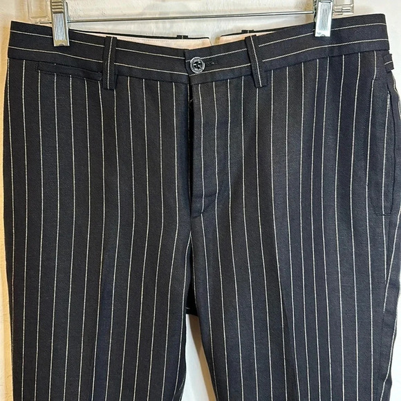 RALPH LAUREN RUGBY PINSTRIPE LINEN WOOL WOMENS TROUSER STRAIGHT LEG CUFFED HEM - Picture 3 of 10